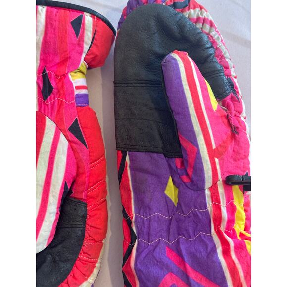 Obermeyer Vtg 90s Skiing Snow Winter Thermal mittins Thinsulate Pink Yellow purp - Picture 8 of 9